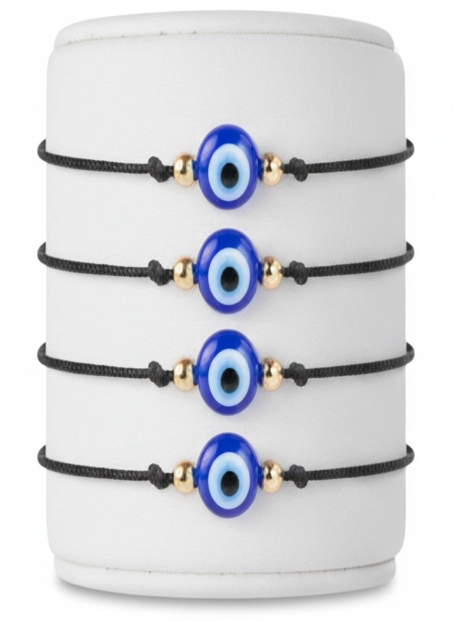 BCS Evil Eye Bracelets Adjustable Black String Amulet for Women Men Authentic Turkish Handmade Glass Bead Good Luck Protection Charm One Size Fits All - Navy Blue (4 Pieces) - Image 1